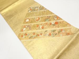 アンティーク　引箔　草花に古典柄・宝尽くし模様袋帯（材料）